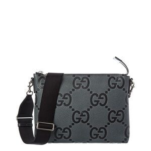 Gucci Medium Jumbo Gg Leather Messenger Bag, Grey